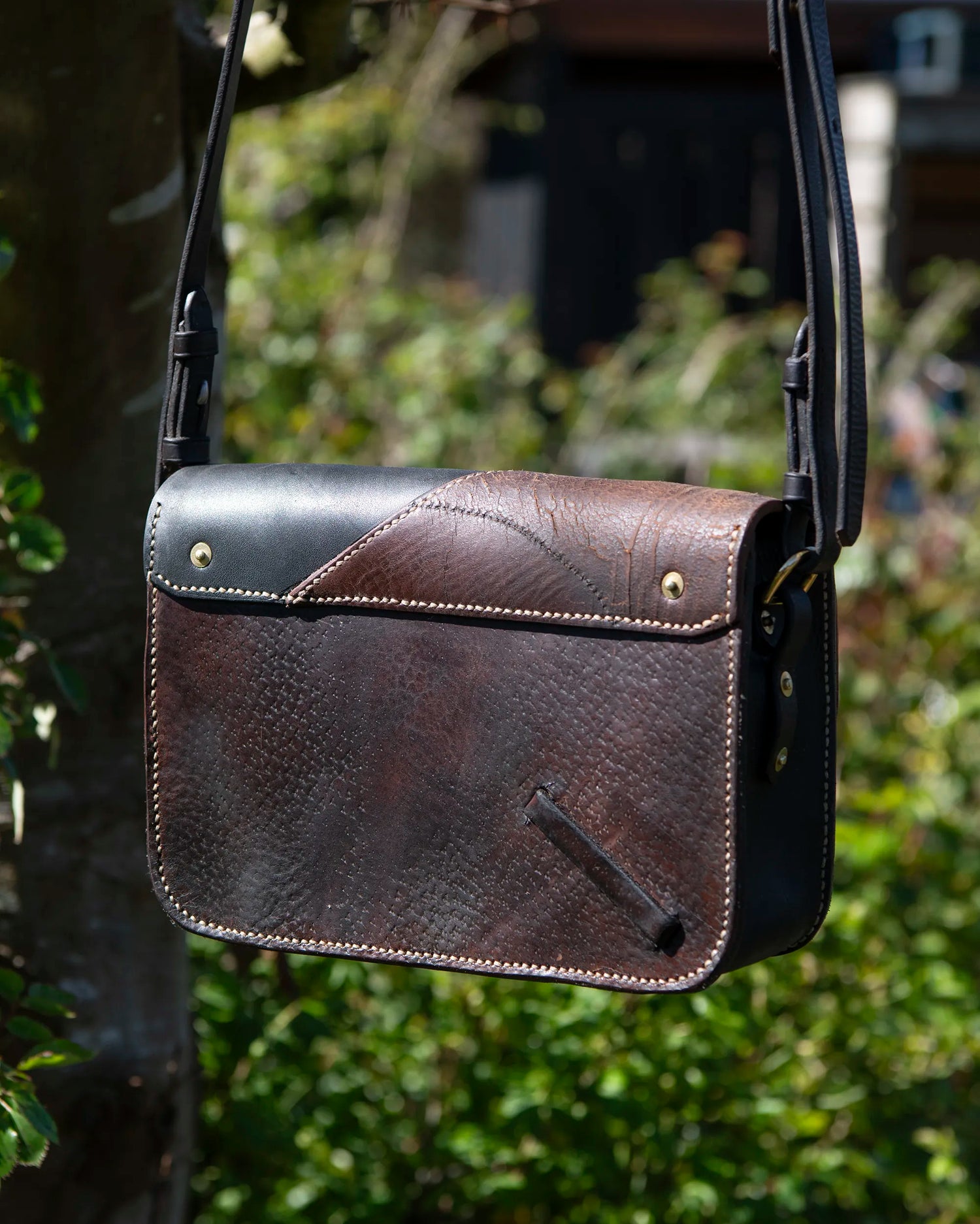 Crossbody leather bag Repurposed saddle leather