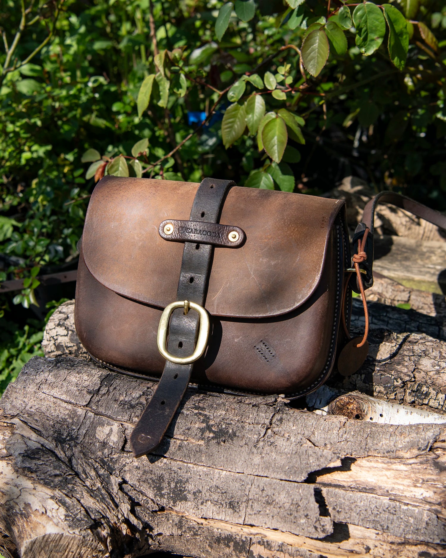 Repurposed Saddle Leather Crossbody Bag Wet moulded front