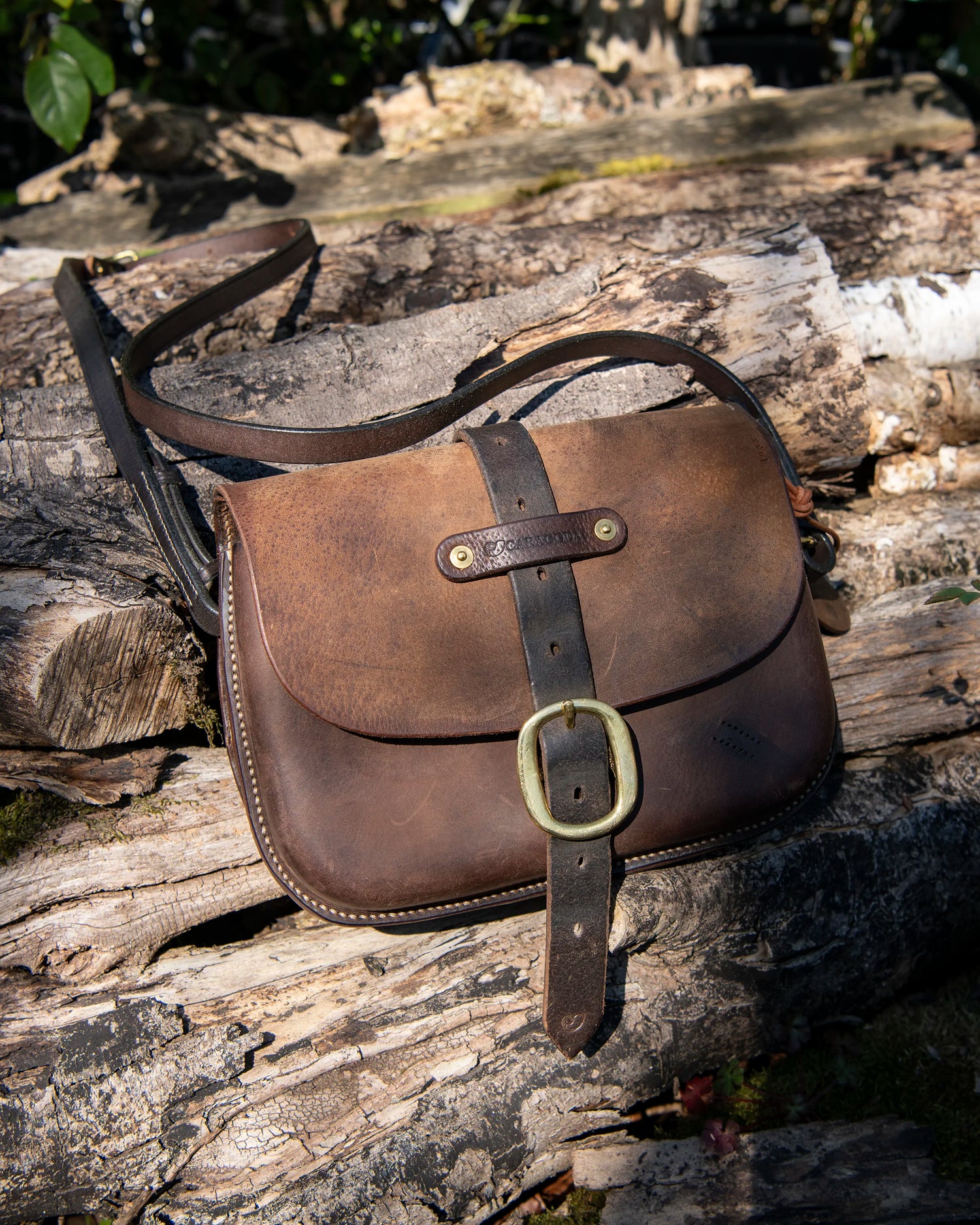 Repurposed Saddle Leather Crossbody Bag Wet moulded front