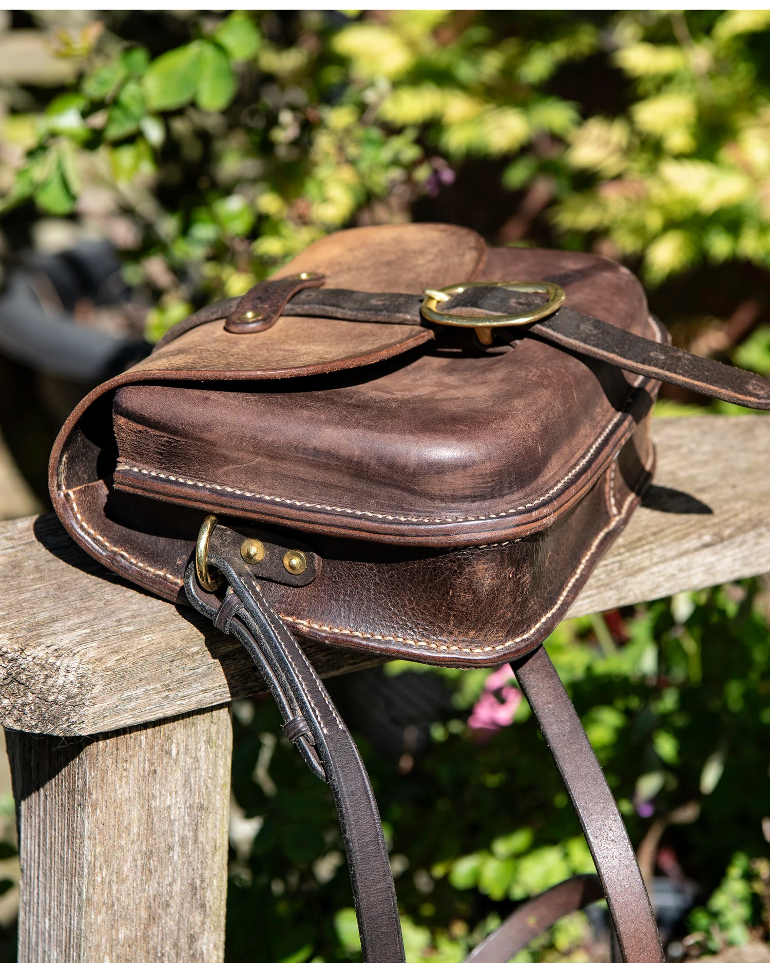 Repurposed Saddle Leather Crossbody Bag Wet moulded front