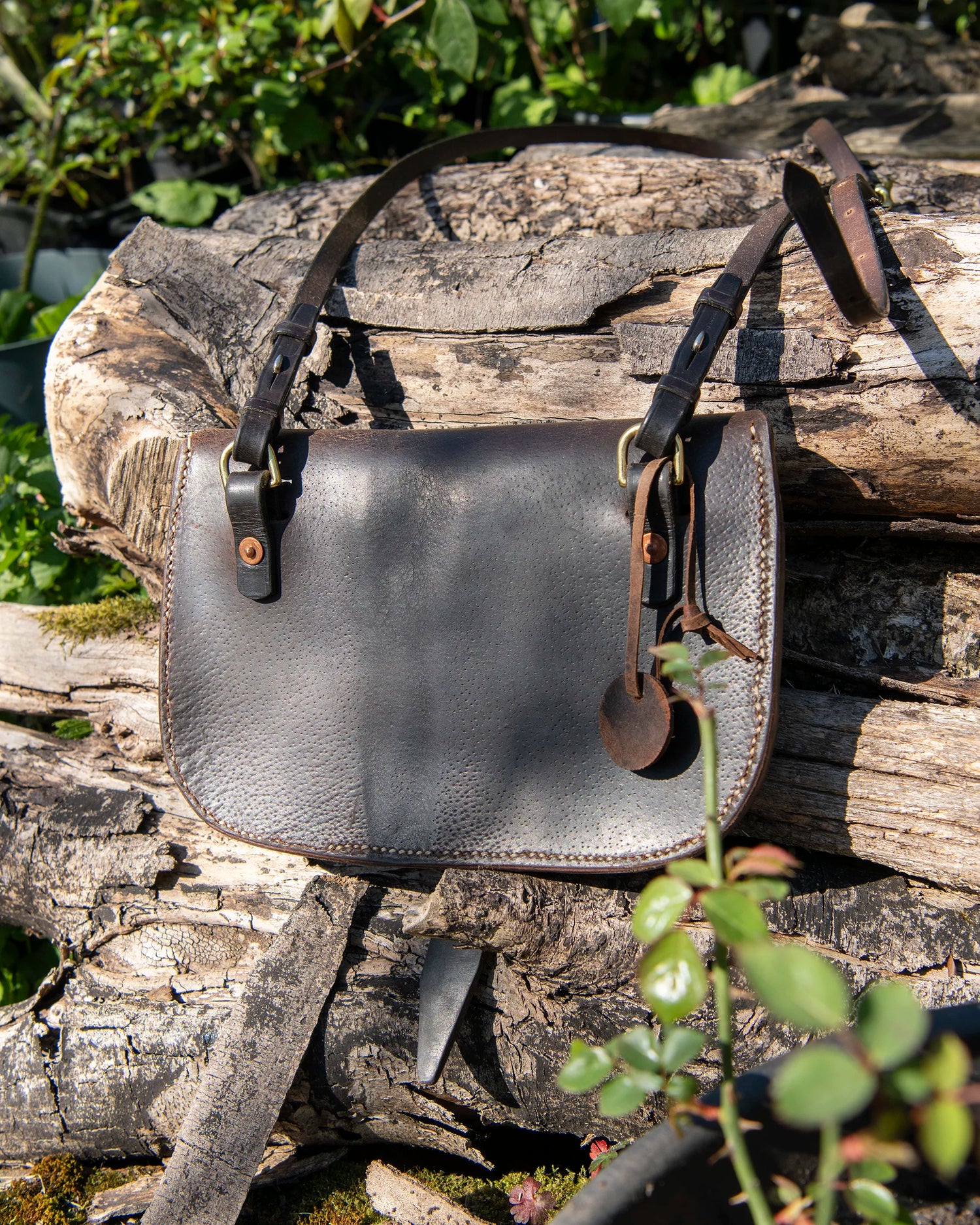 Repurposed Saddle Leather Crossbody Bag Wet Moulded