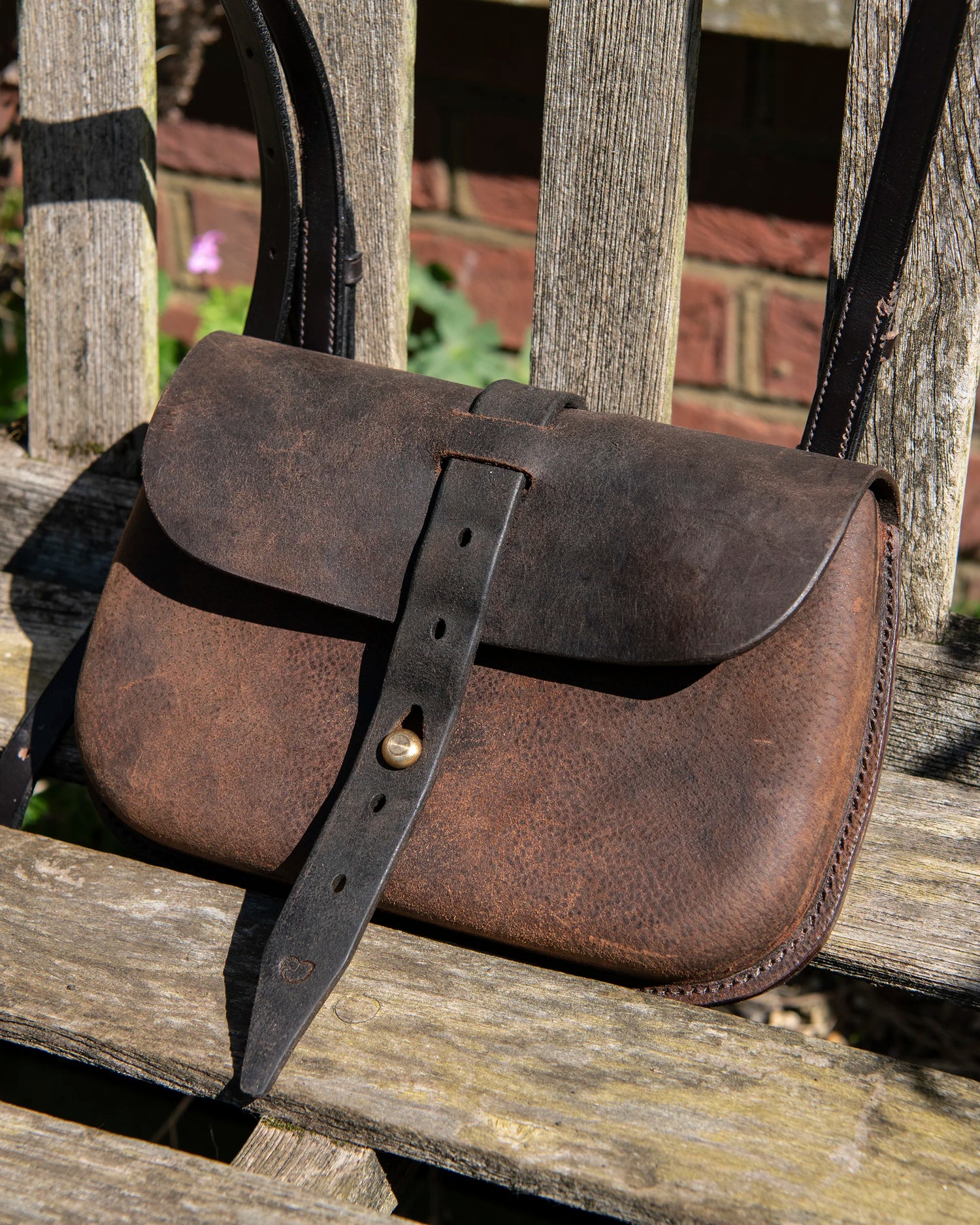 Repurposed Saddle Leather Crossbody Bag Wet Moulded