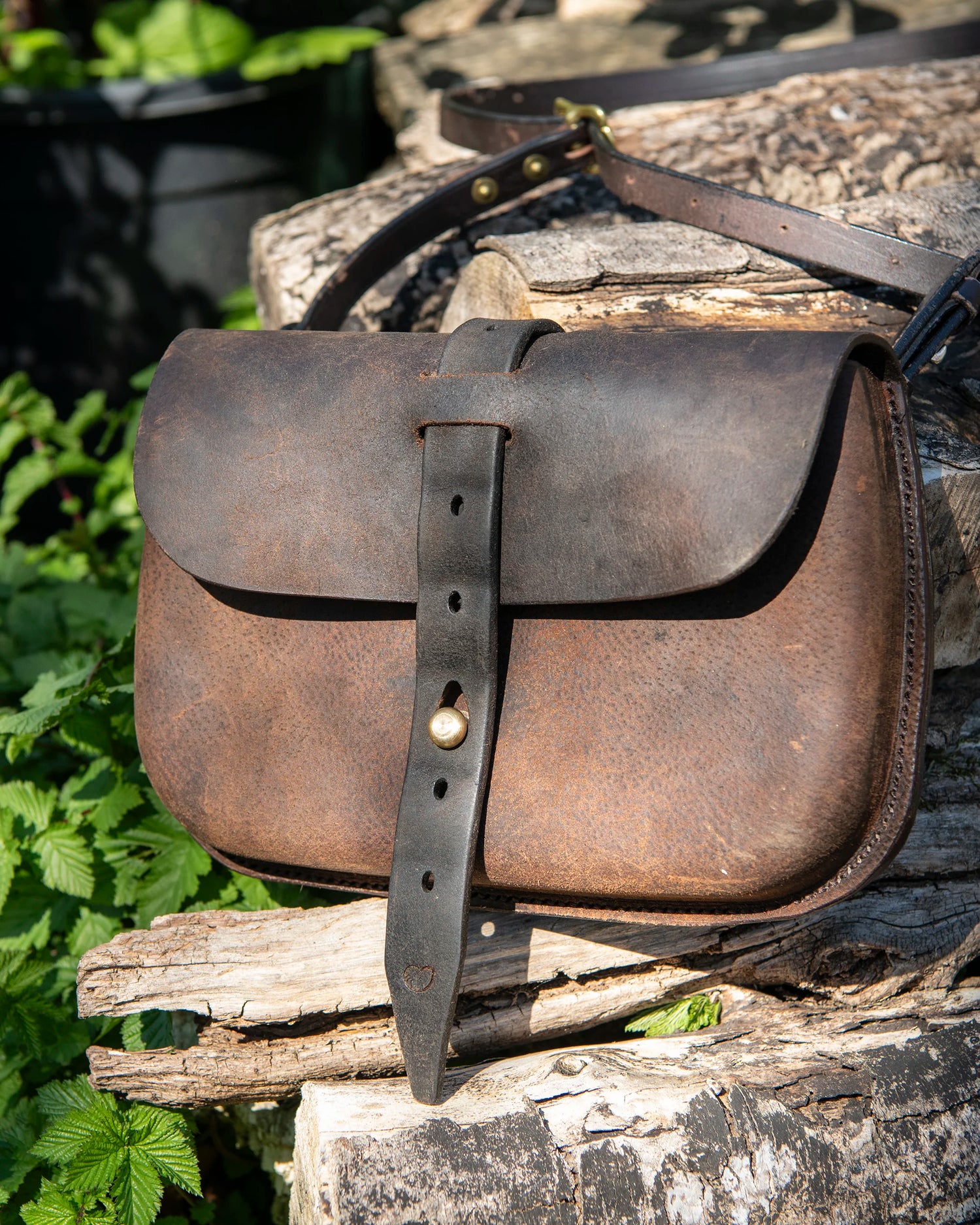 Repurposed Saddle Leather Crossbody Bag Wet Moulded