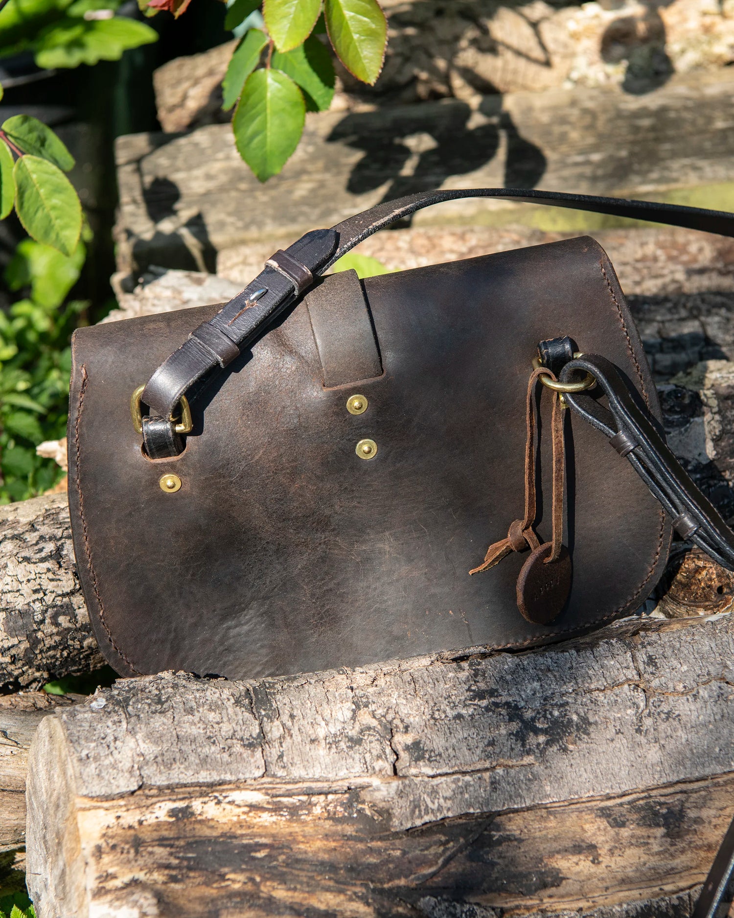 Repurposed Saddle Leather Crossbody Bag Wet Moulded