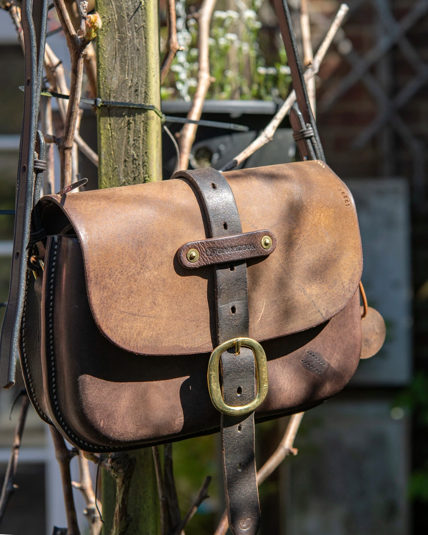 Repurposed Saddle Leather Crossbody Bag Wet moulded front