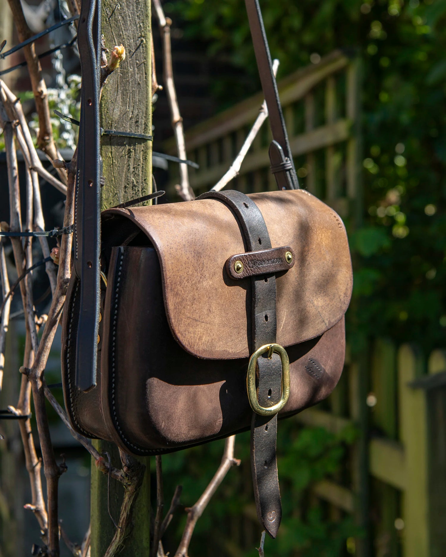 Repurposed Saddle Leather Crossbody Bag Wet moulded front