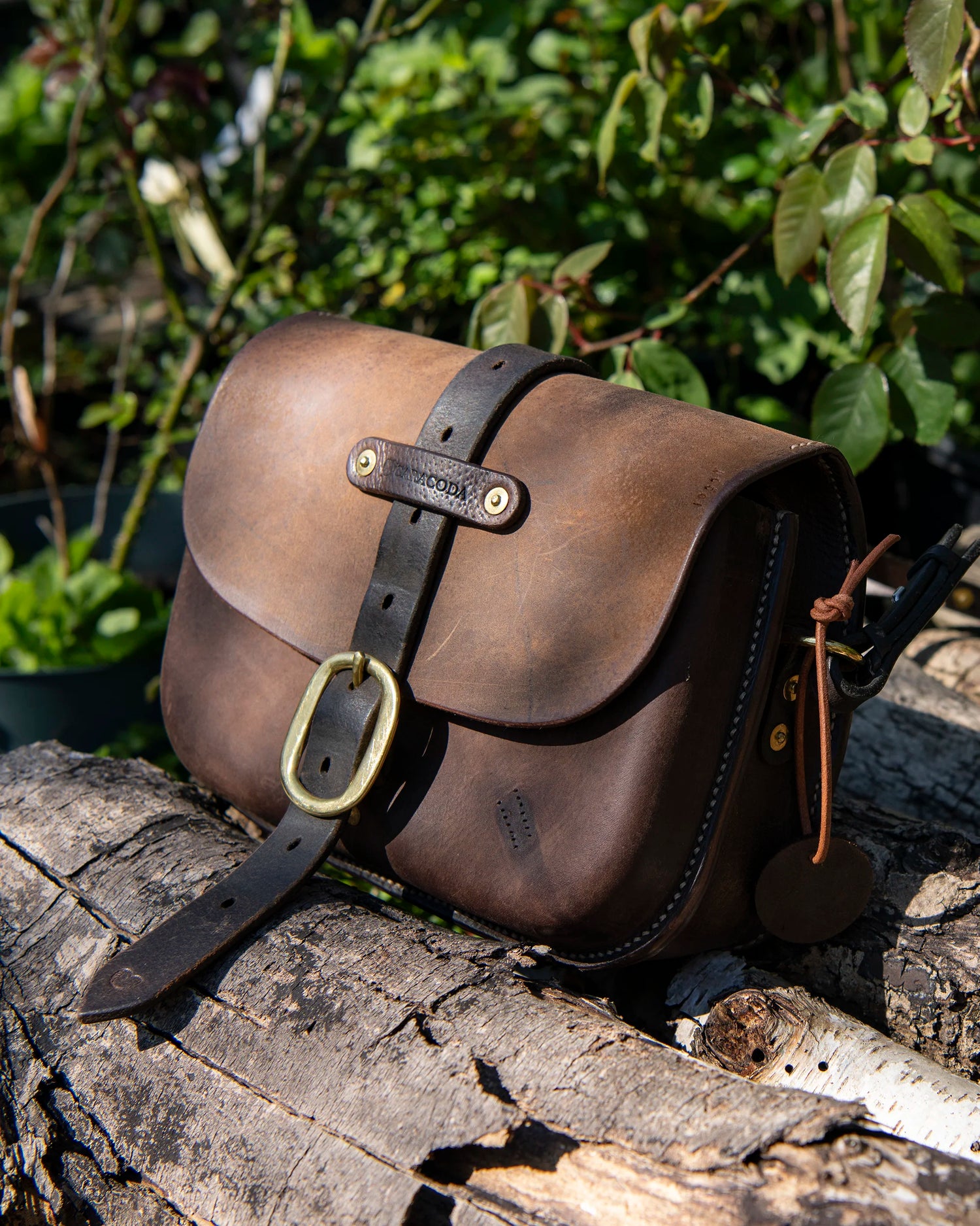 Repurposed Saddle Leather Crossbody Bag Wet moulded front