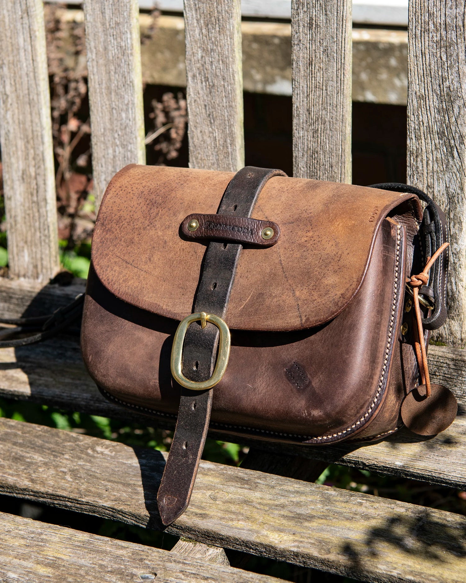 Repurposed Saddle Leather Crossbody Bag Wet moulded front