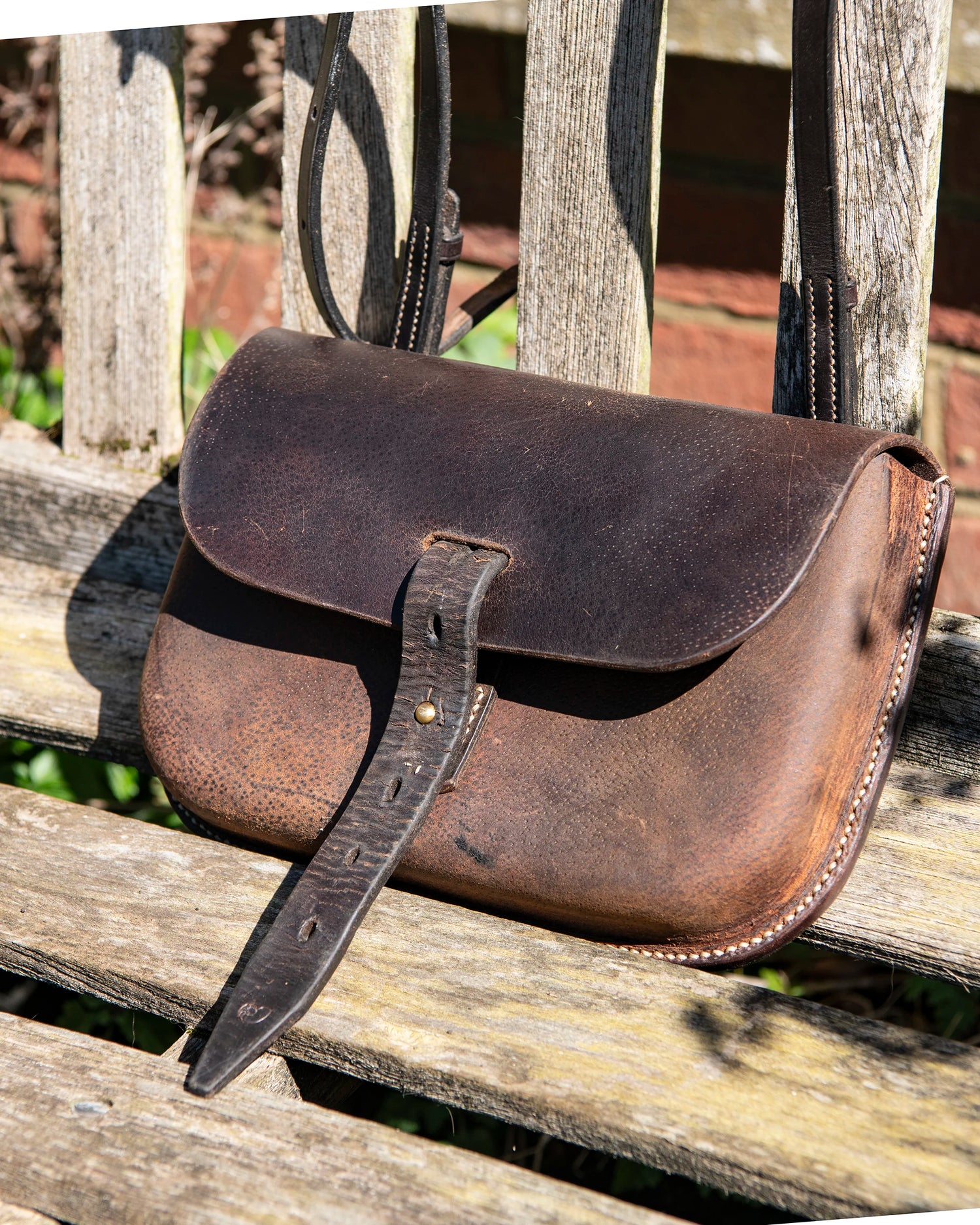 Repurposed Saddle Leather Crossbody Bag Wet Moulded