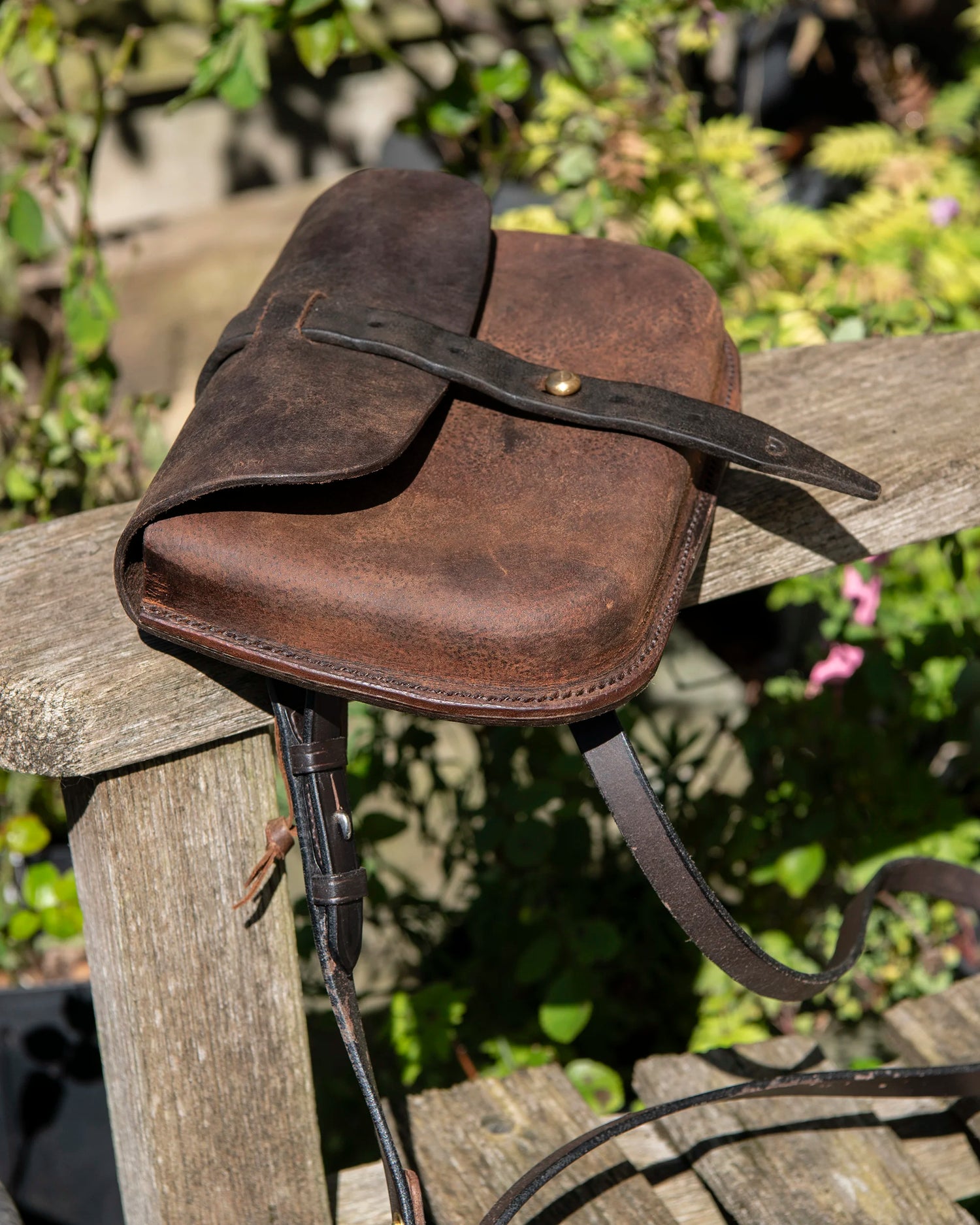 Repurposed Saddle Leather Crossbody Bag Wet Moulded
